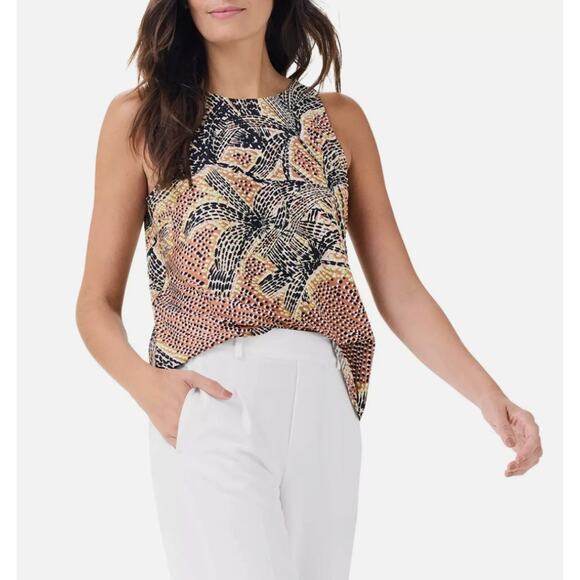 NIC+ZOE COMPANY TOP WOMENS SIZE LARGE DOTTY PALMS TANK BROWN NEW - Picture 1 of 13